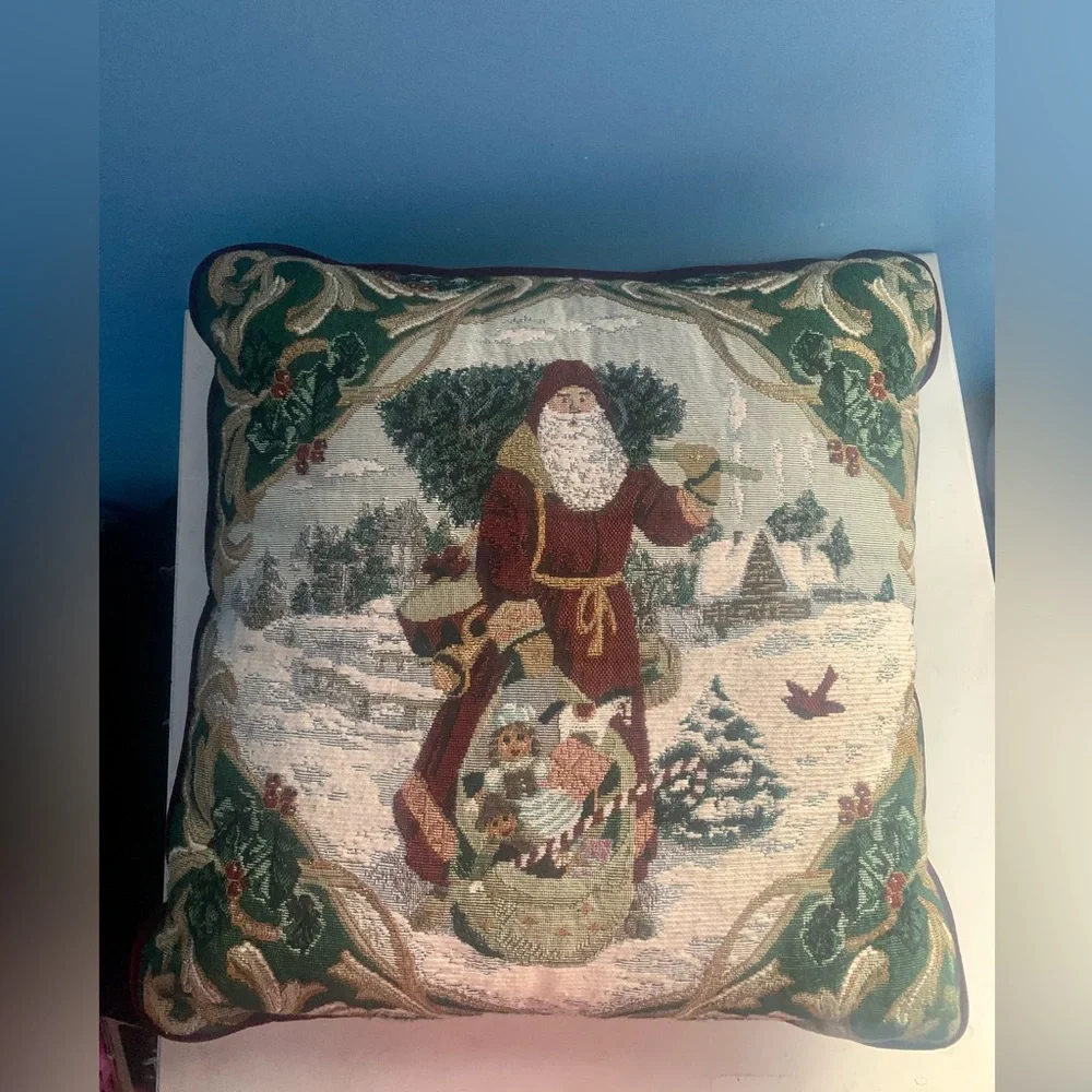 Christmas Santa Throw Pillow Velvet Back